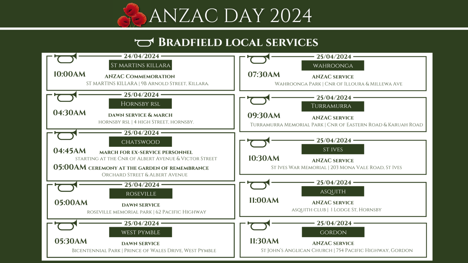 Local Service Information - ANZAC Day 2024