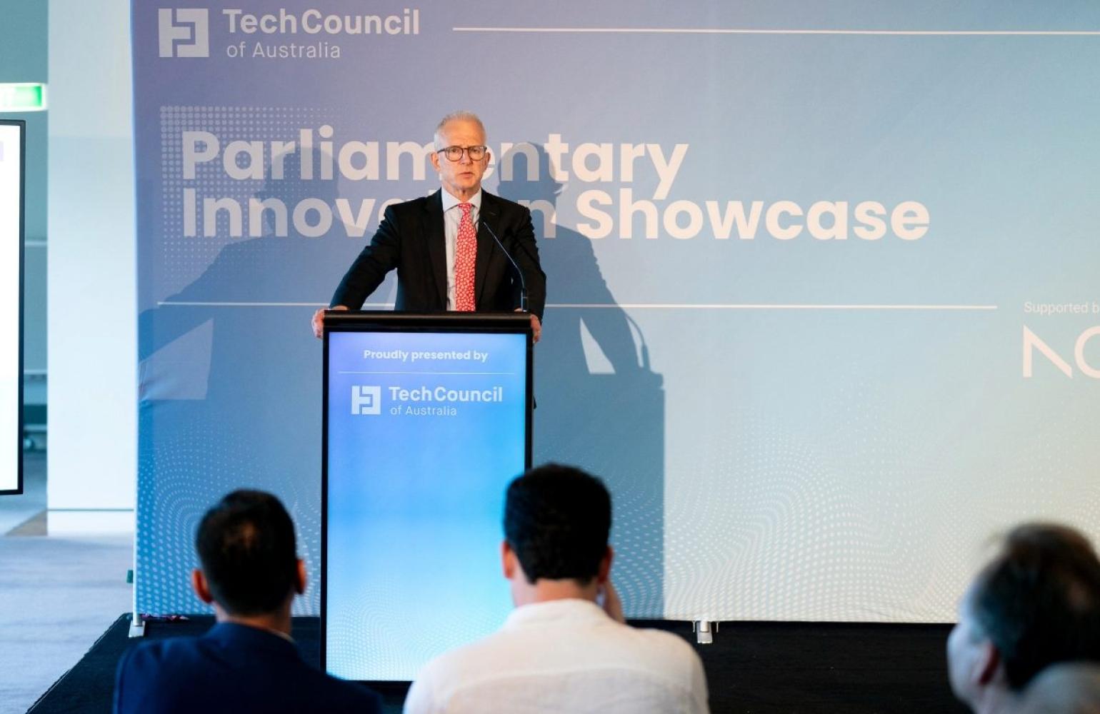 Paul speaking at the Tech Council Showcase in Parliament House