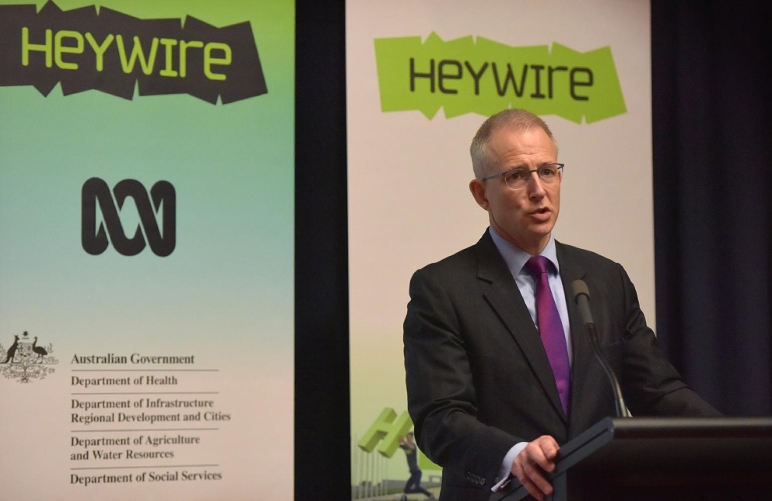 Paul Fletcher speaking at the Heywire Launch